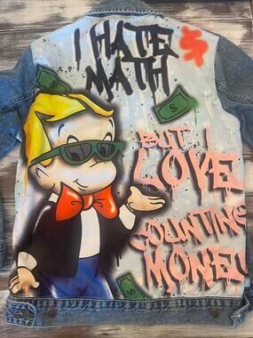Richie Rich I Hate Math But I Love Counting Money Denim Jacket Size Medium